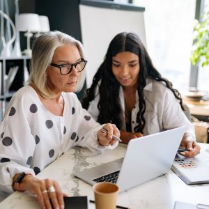 women looking at the laptop